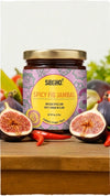 Jar of Sibeho Spicy Fig Jambal with figs and peppers on a wooden surface, Give the gift of flavor this holiday season! Spicy Fig Jambal blends sweet figs and savory sambal in a small-batch Portland collaboration from Sibeiho and Three Little Figs.