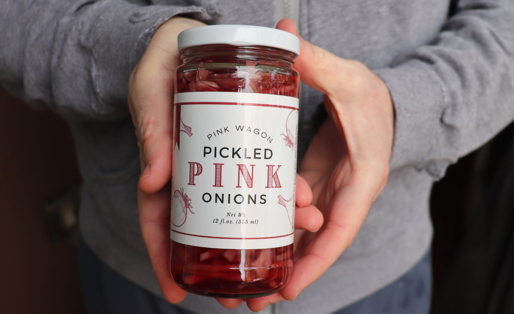 All natural pickles. Pink Wagon Pickled Pink Onions. Sibeiho Pantry Essentials. Made in Oregon. Vegan. Healthy Pickles