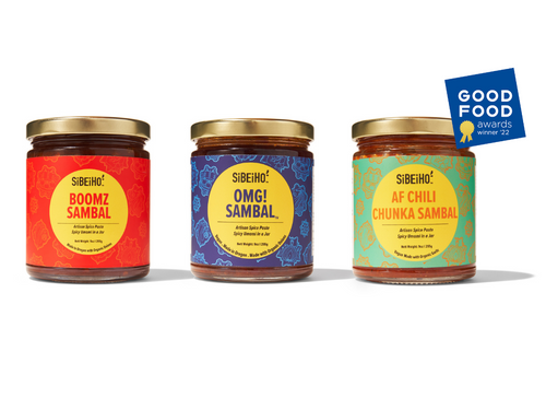 Sibeiho Sambal. Singapore Sambal. Good Food Award. Slow Food.  Family Recipe 100% Natural. AF Chili Chunka. Boomz Sambal. Good Food Award. Slow Food. Artisan. Asian Sauces. Asian hot sauce. Spicy Umami. OMG! Sambal Singapore Sambal Family Recipe 100% Natural . Bon Appetit. Eater. Food Gifts. Foodie Gift. Sambal. Singapore Food. South East Asian Food. 